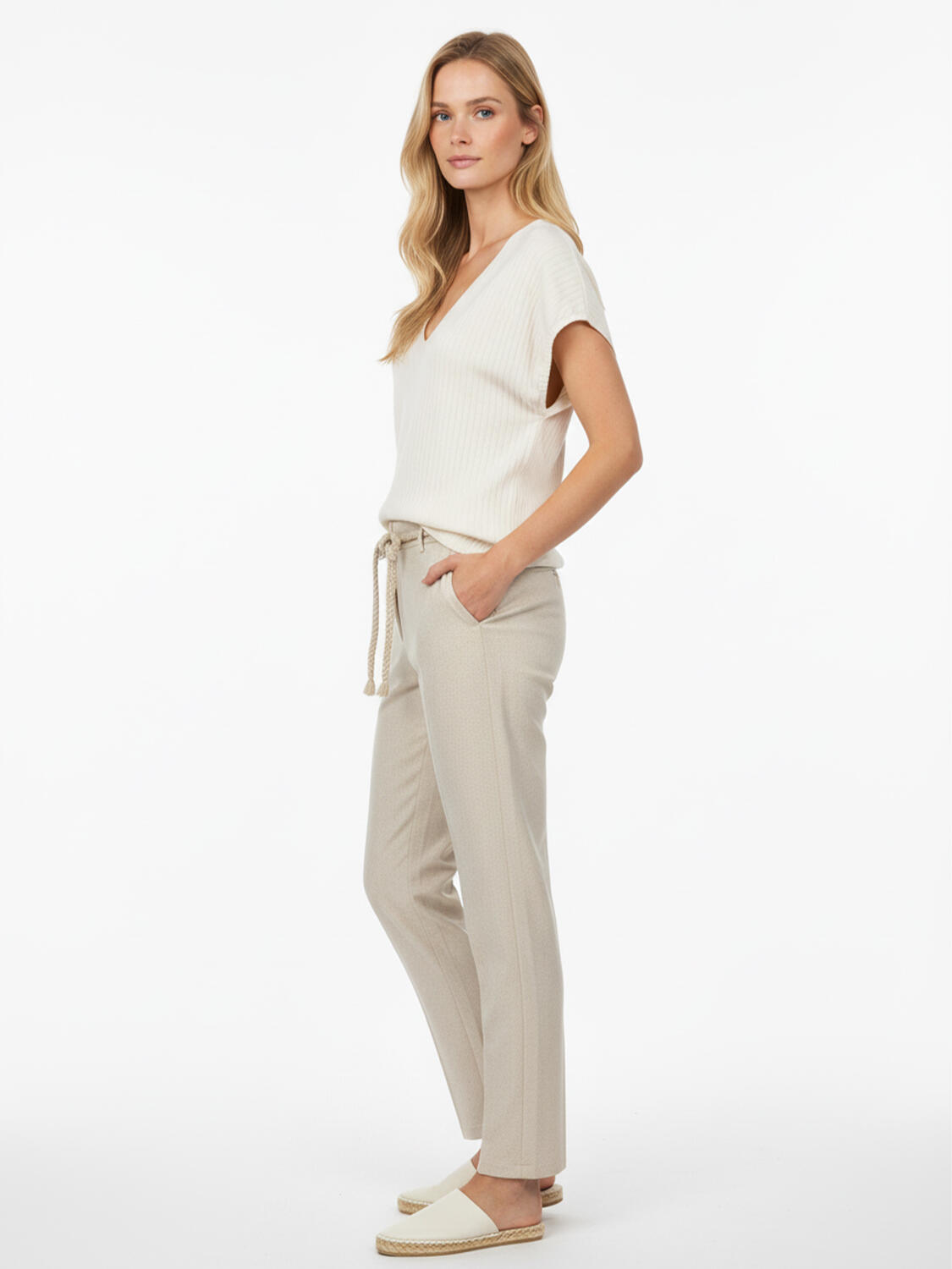 Naturel Keten Karışımlı Regular Fit Pantolon - 3