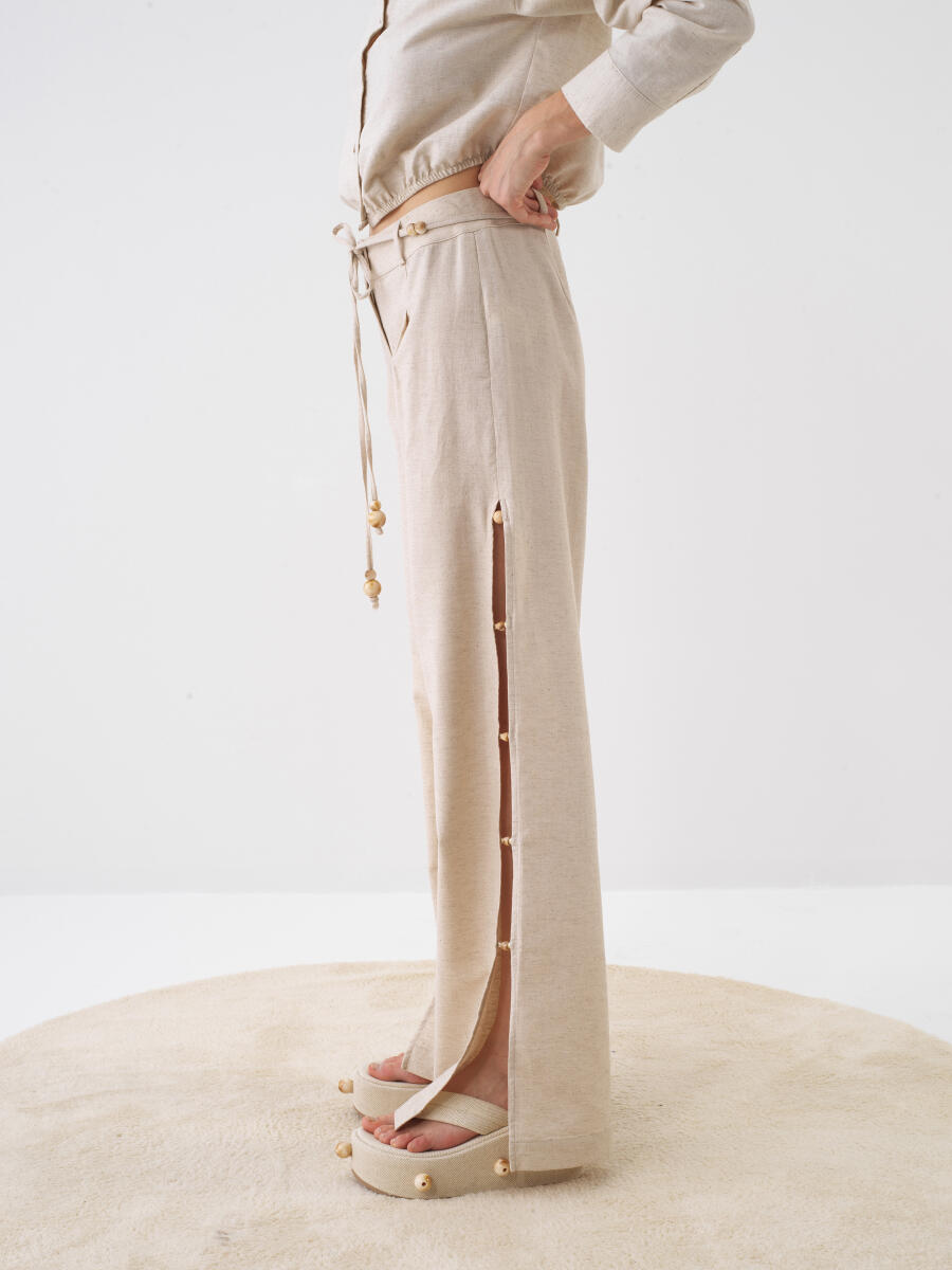 Naturel Keten Karışımlı Oversize Pantolon - 3