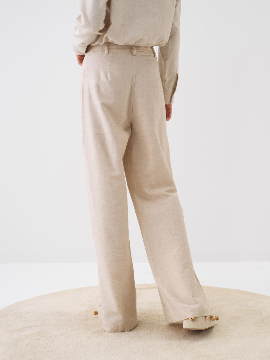 Naturel Keten Karışımlı Oversize Pantolon - 4