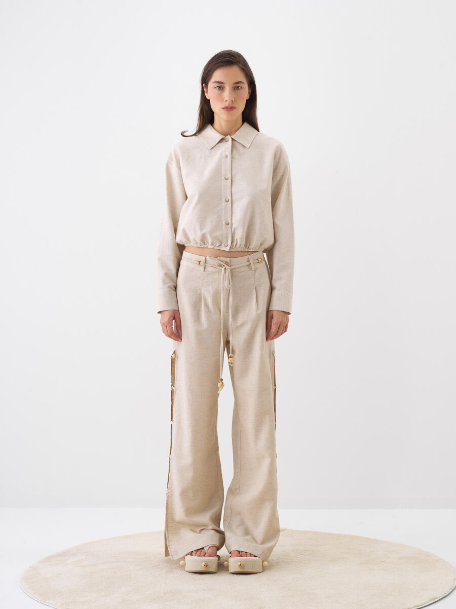 Naturel Keten Karışımlı Oversize Pantolon - 2