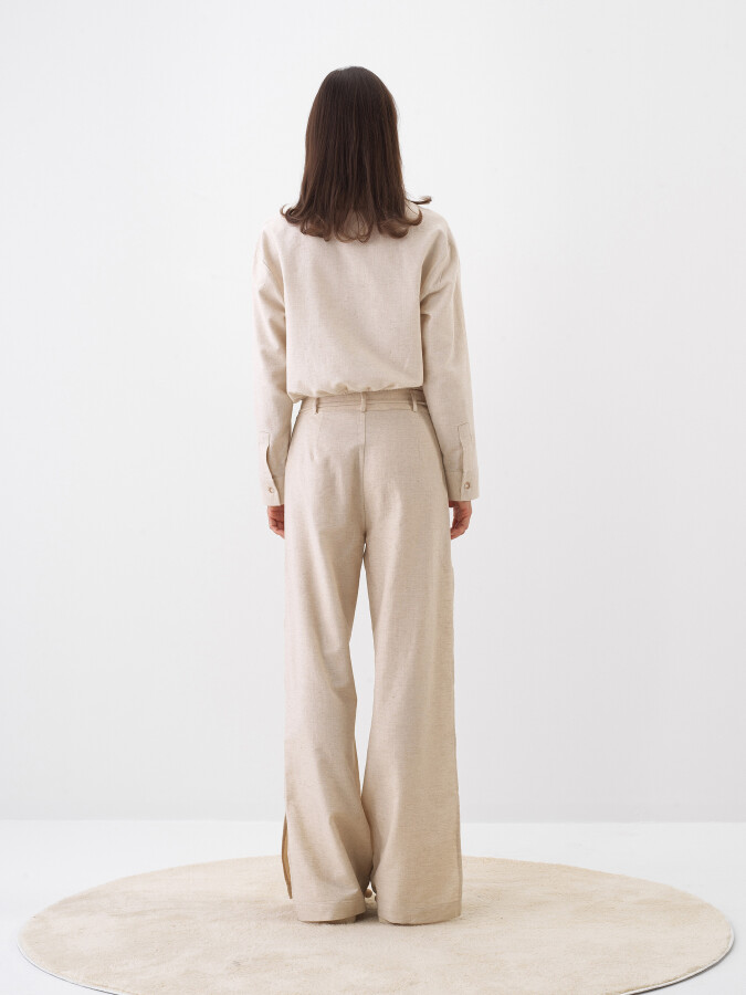 Naturel Keten Karışımlı Oversize Pantolon - 5