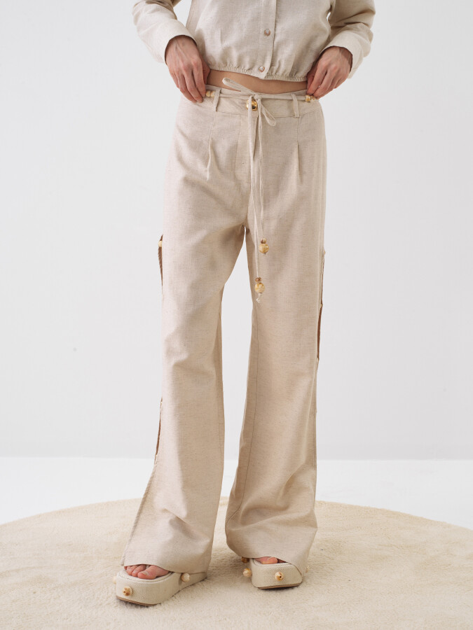 Naturel Keten Karışımlı Oversize Pantolon