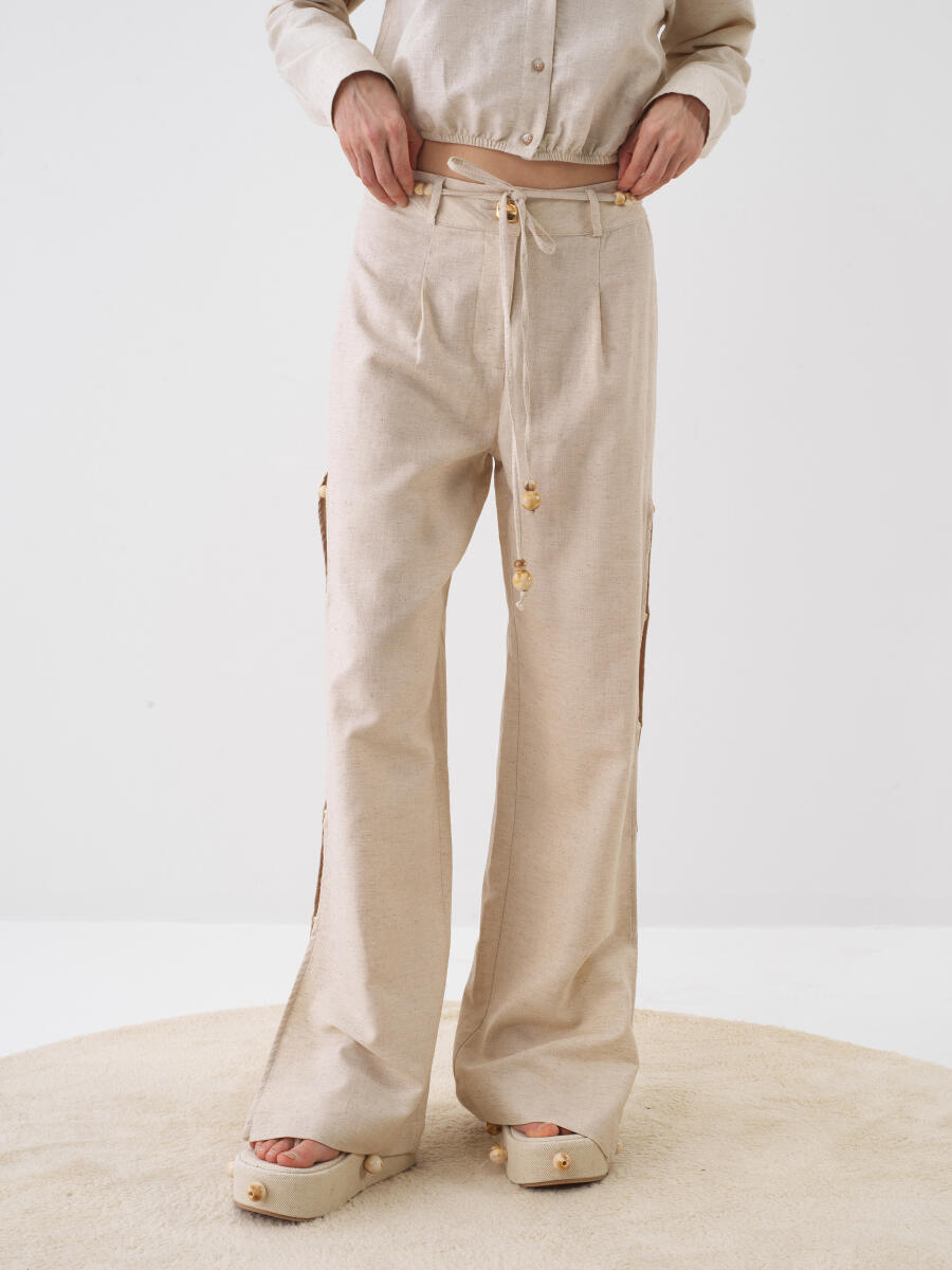 Naturel Keten Karışımlı Oversize Pantolon - 1