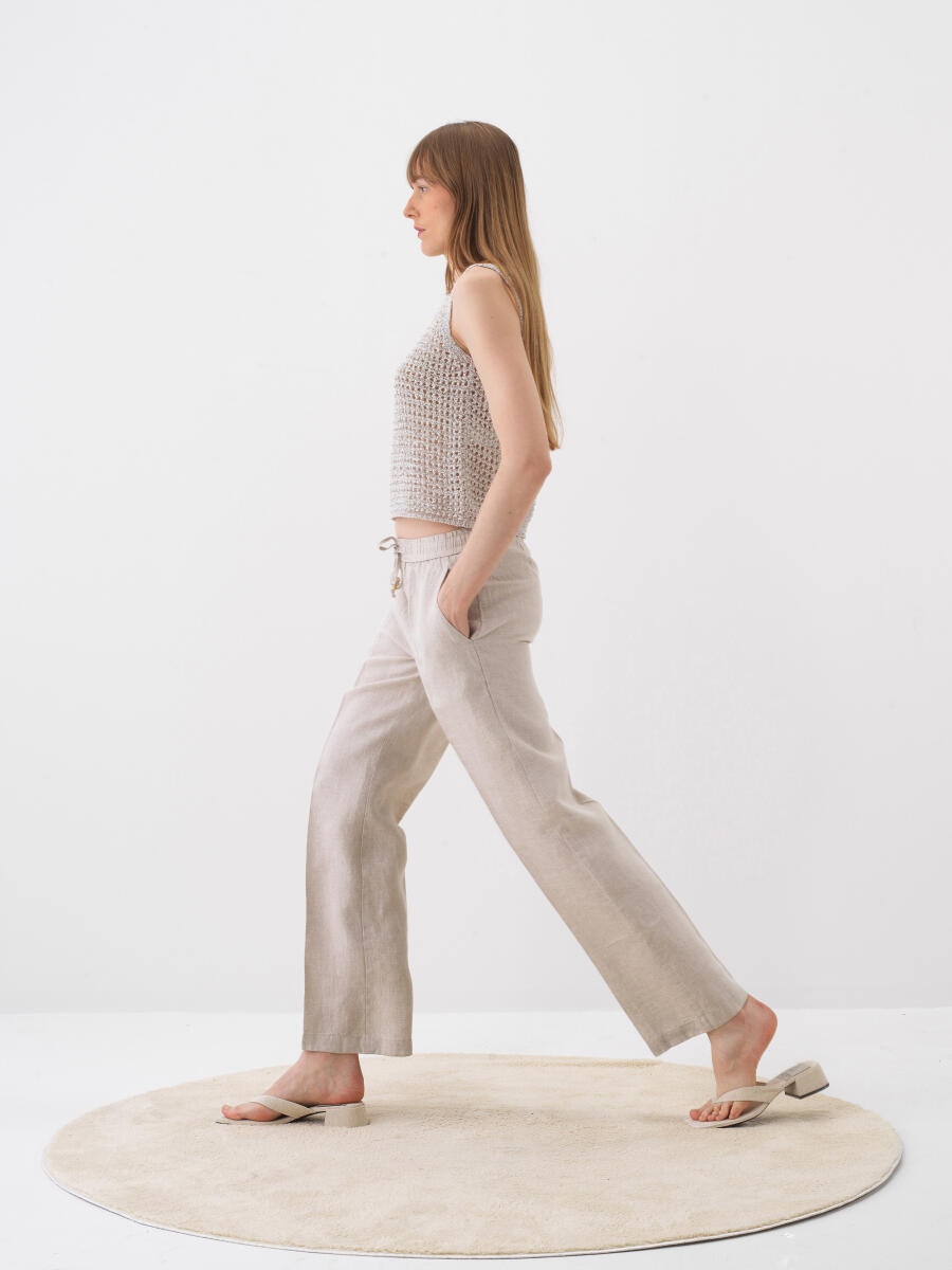 Naturel %100 Keten Oversize Pantolon - 3