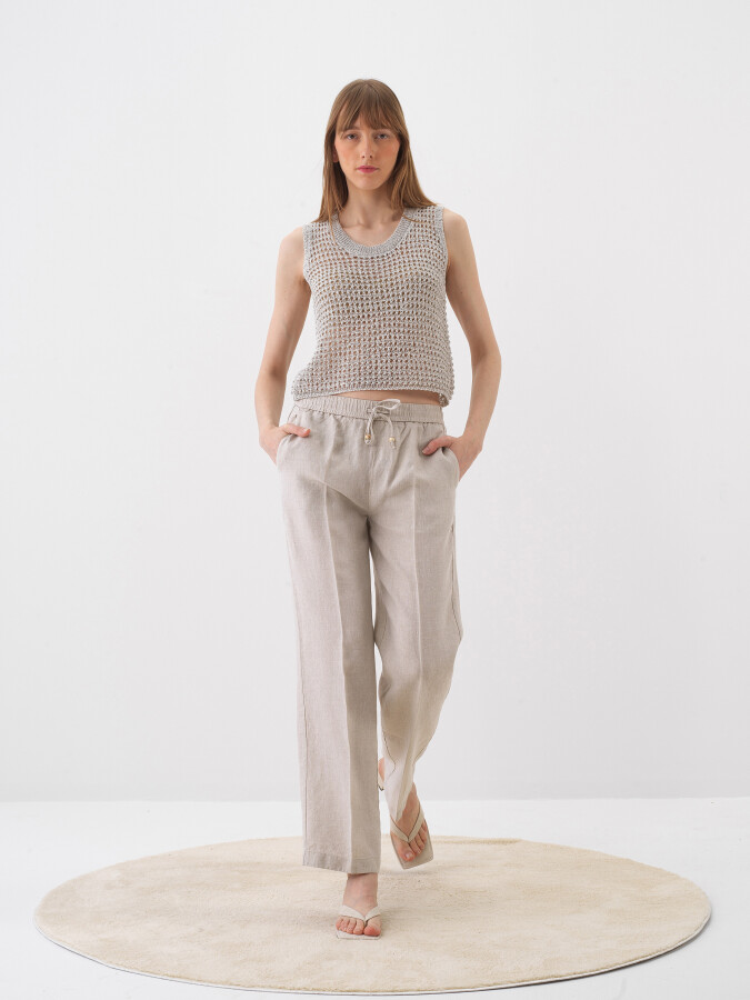 Naturel %100 Keten Oversize Pantolon (1)