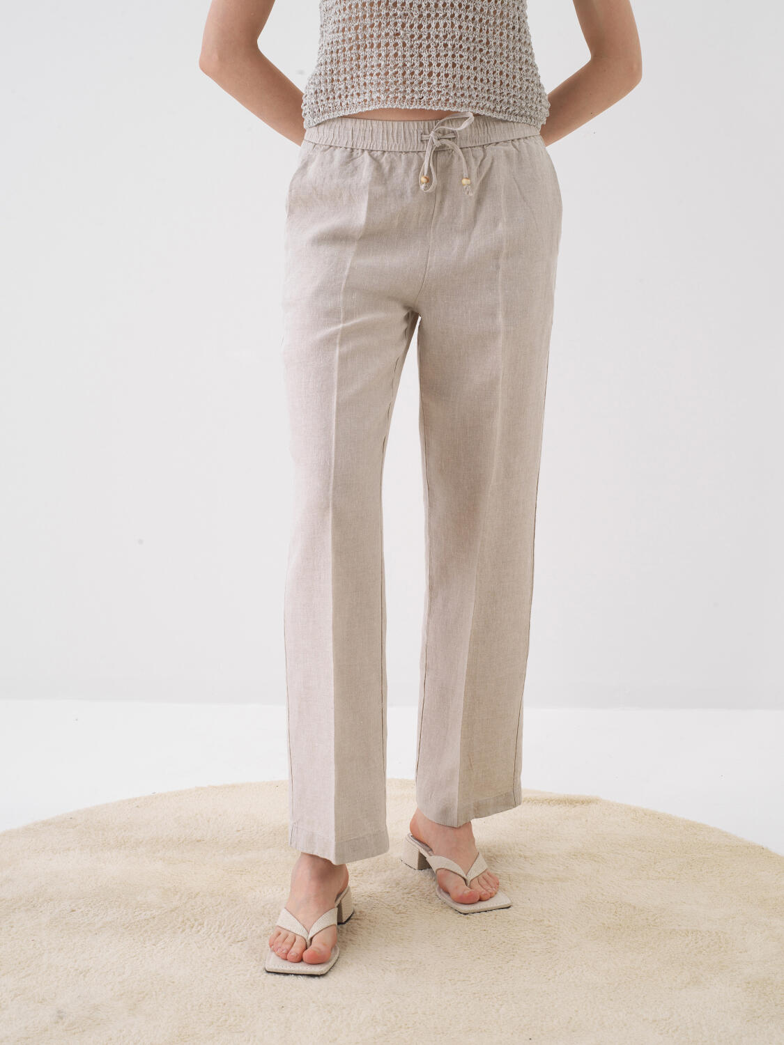 Naturel %100 Keten Oversize Pantolon