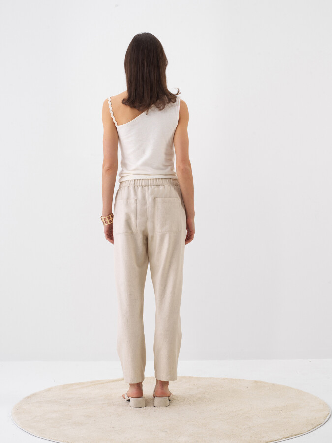 Naturel Keten Karışımlı Oversize Pantolon - 5