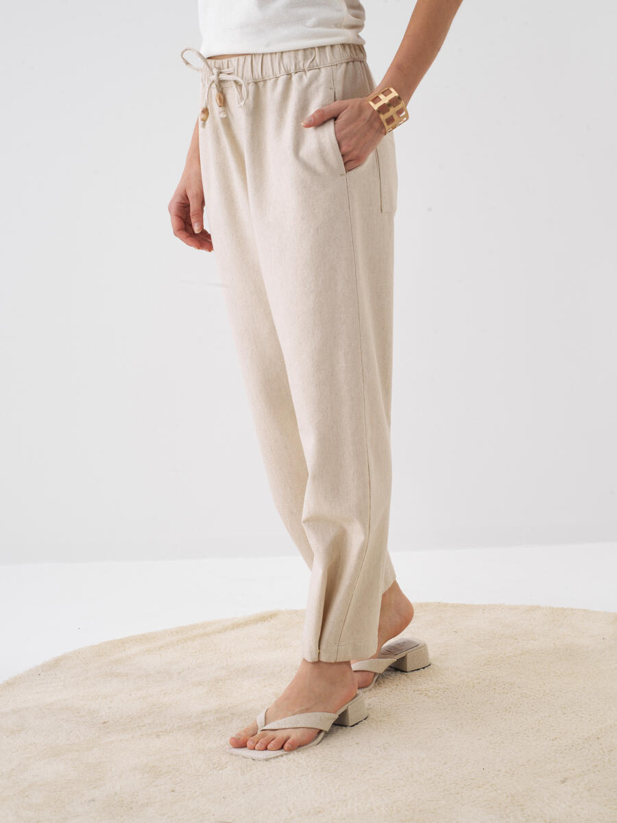 Naturel Keten Karışımlı Oversize Pantolon - 3