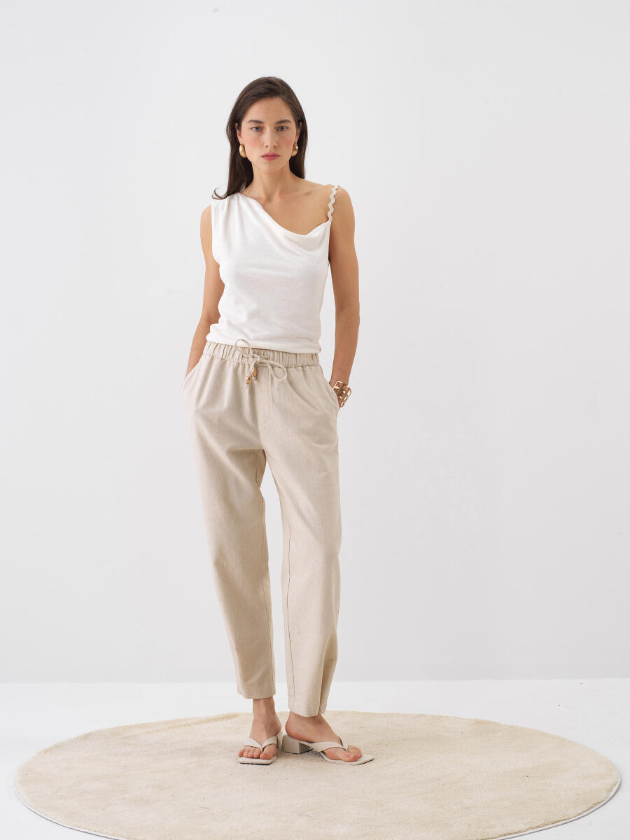 Naturel Keten Karışımlı Oversize Pantolon - 2