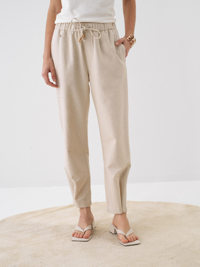 Naturel Keten Karışımlı Oversize Pantolon
