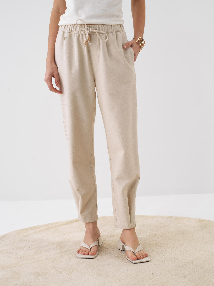 Naturel Keten Karışımlı Oversize Pantolon - 1