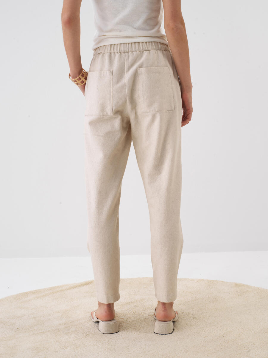 Naturel Keten Karışımlı Oversize Pantolon - 4
