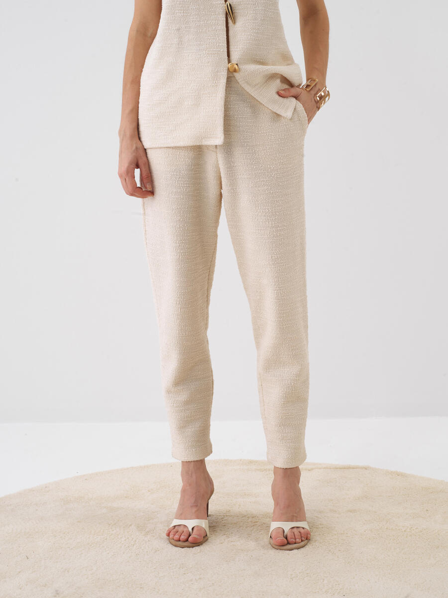 Naturel Pamuk Dokulu Oversize Pantolon - 1