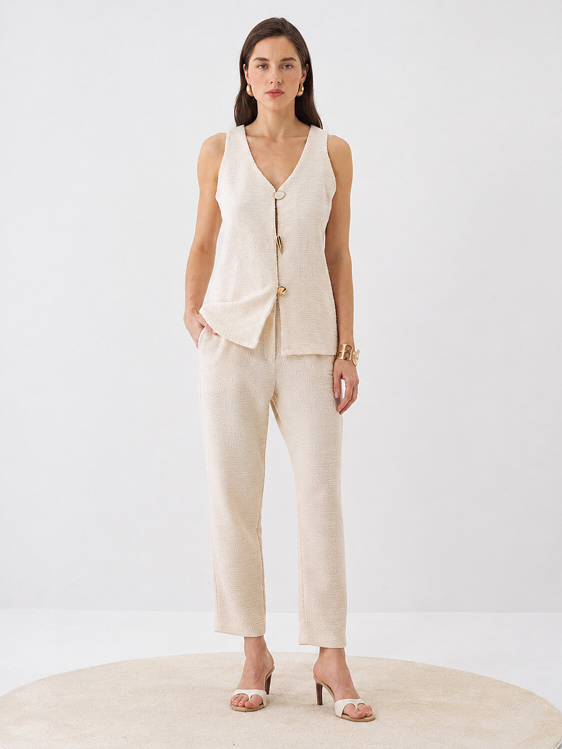 Naturel Pamuk Dokulu Oversize Pantolon (1)