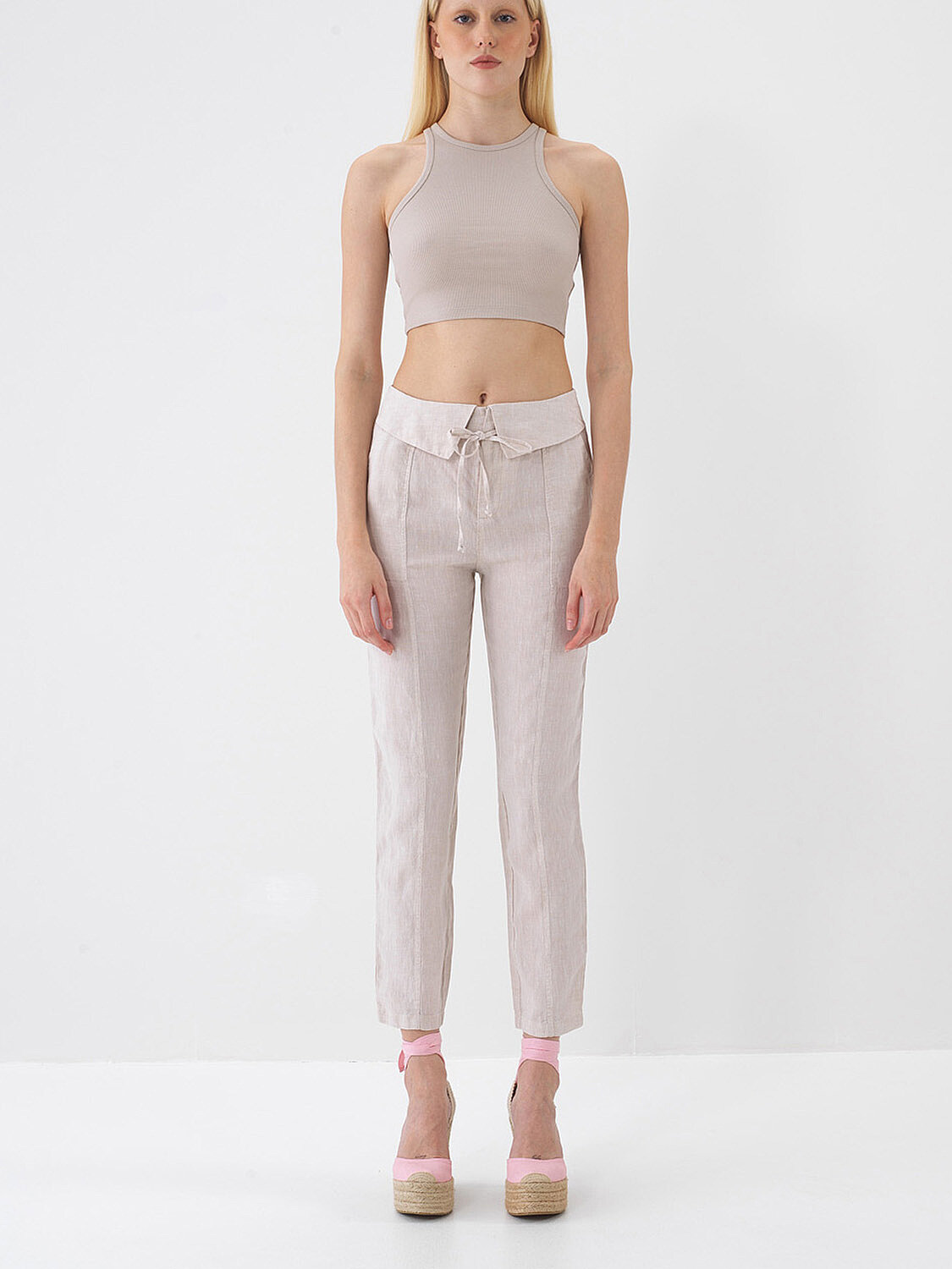Naturel %100 Keten Regular Fit Pantolon