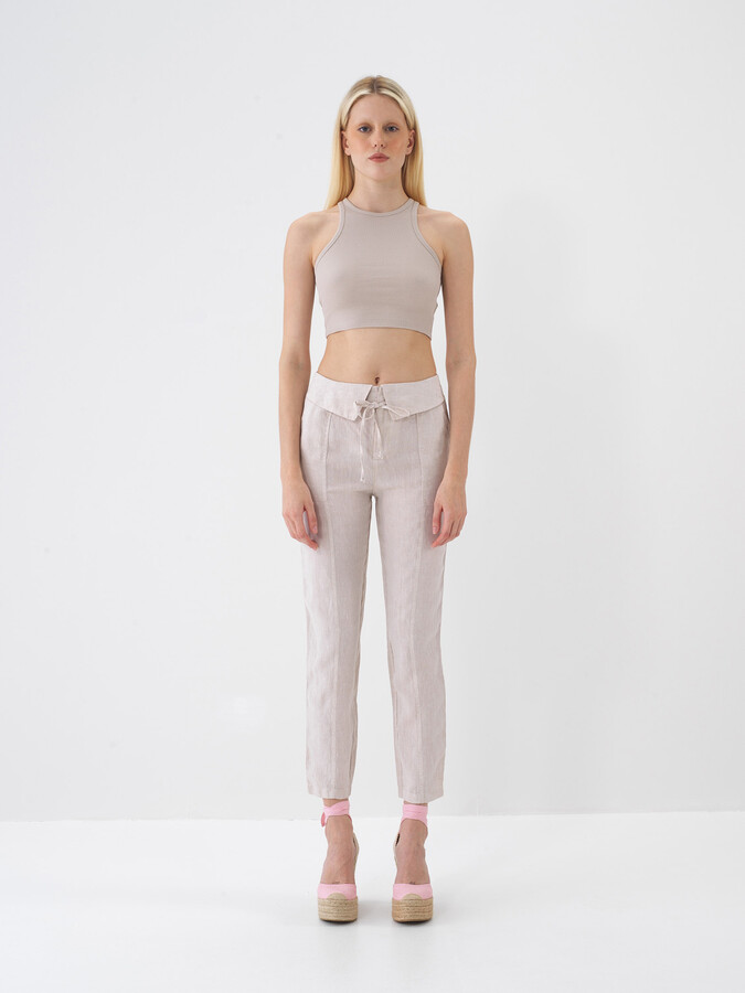 Naturel %100 Keten Regular Fit Pantolon - 1