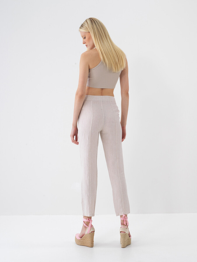Naturel %100 Keten Regular Fit Pantolon - 5