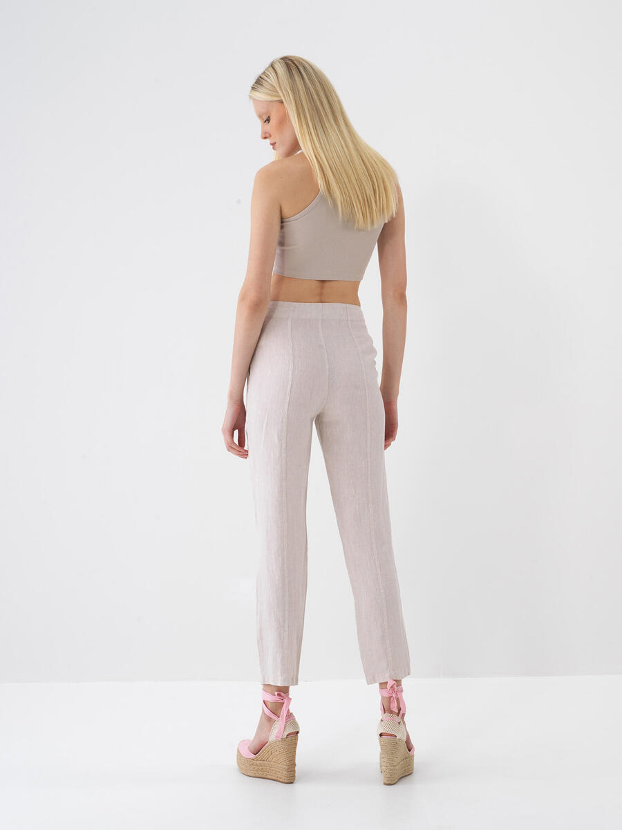 Naturel %100 Keten Regular Fit Pantolon - 5
