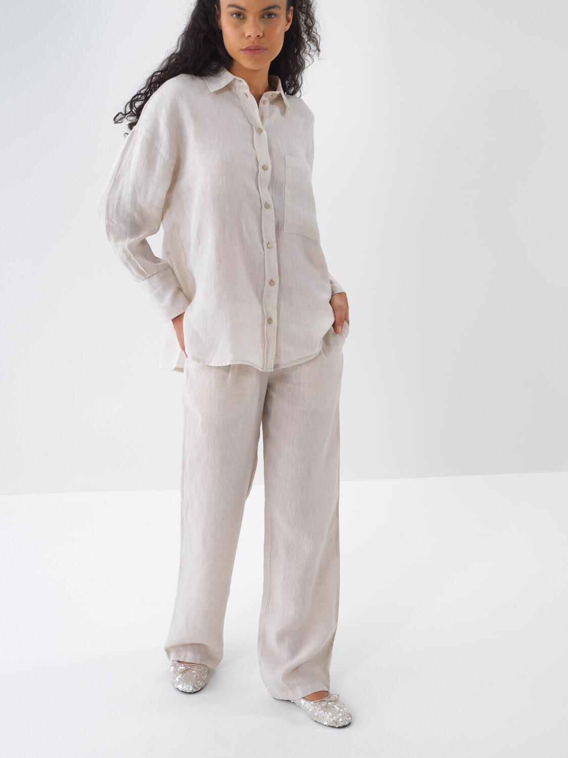 Naturel %100 Keten Regular Fit Pantolon