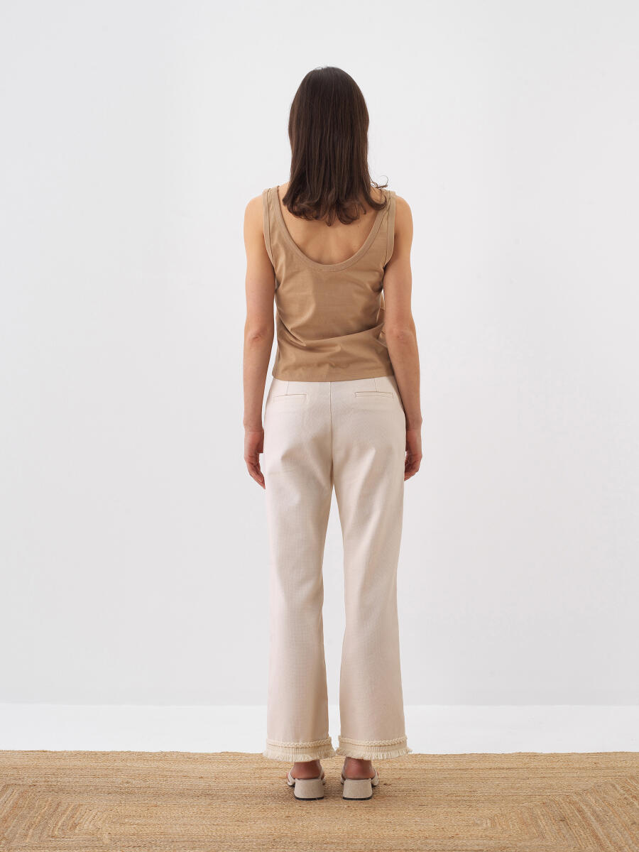 Naturel Pamuk Dokulu Regular Fit Pantolon - 5