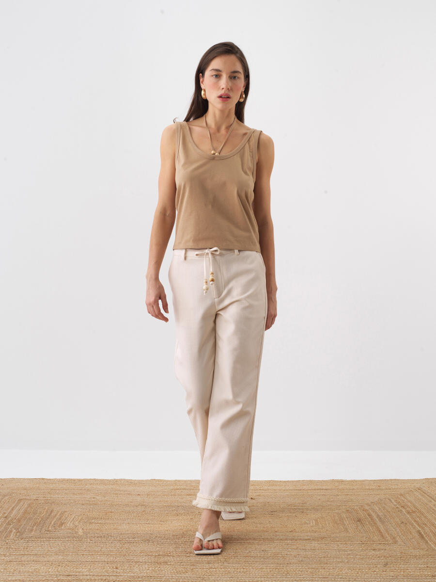 Naturel Pamuk Dokulu Regular Fit Pantolon - 2