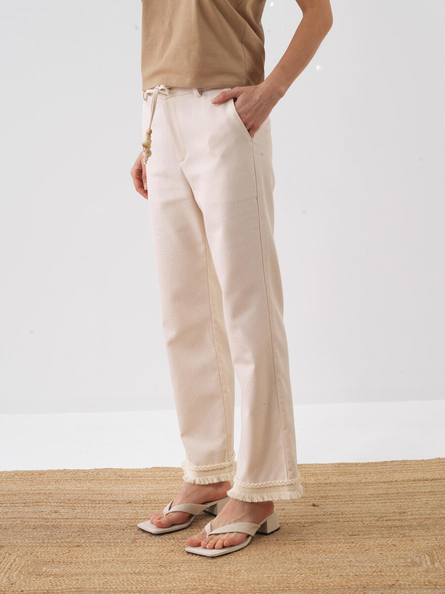 Naturel Pamuk Dokulu Regular Fit Pantolon - 1