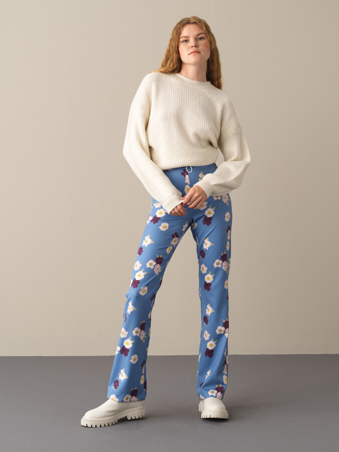 Mavi Pamuk Dokulu Regular Fit Desenli Pantolon - Xint