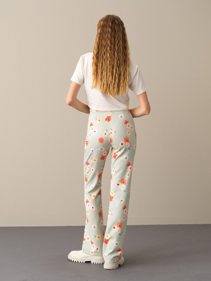 Yeşil Pamuk Dokulu Regular Fit Desenli Pantolon - Xint