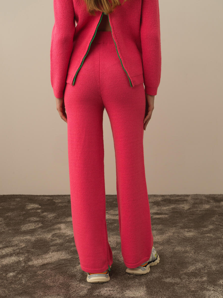 Pembe Doğal Yün Dokulu Regular Fit Pantolon - 3