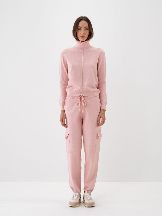 Pembe Doğal Yün Dokulu Regular Fit Pantolon - Xint