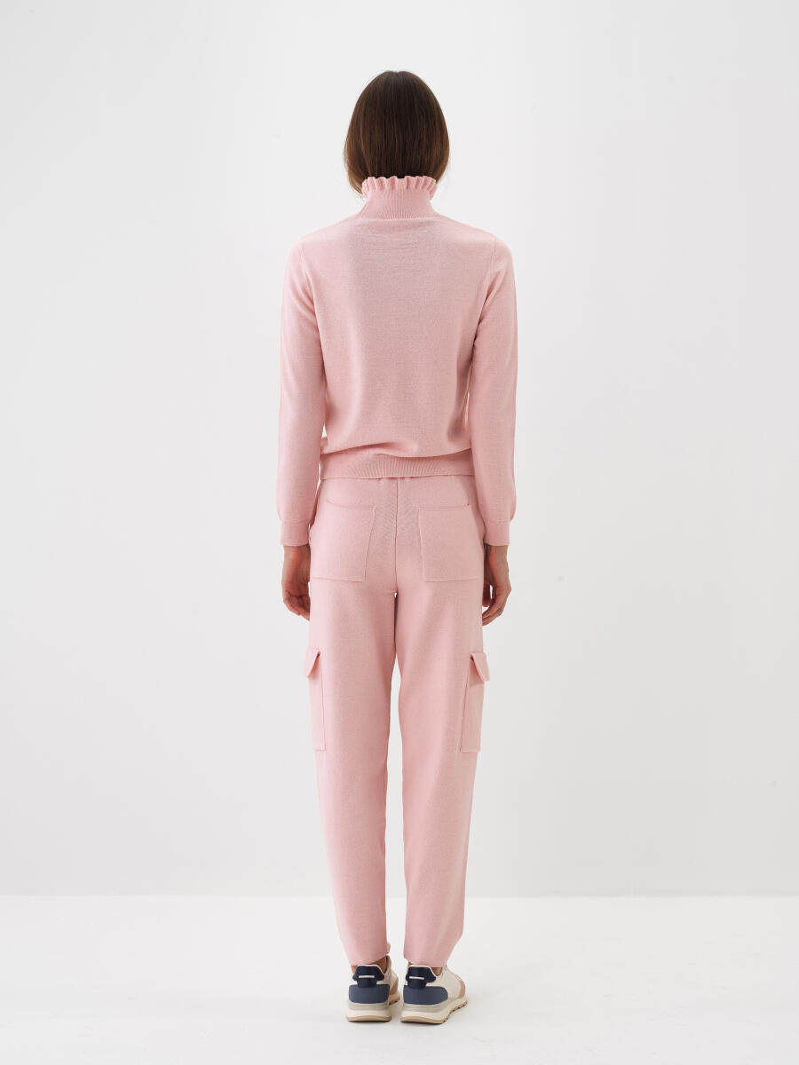 Pembe Doğal Yün Dokulu Regular Fit Pantolon - 4