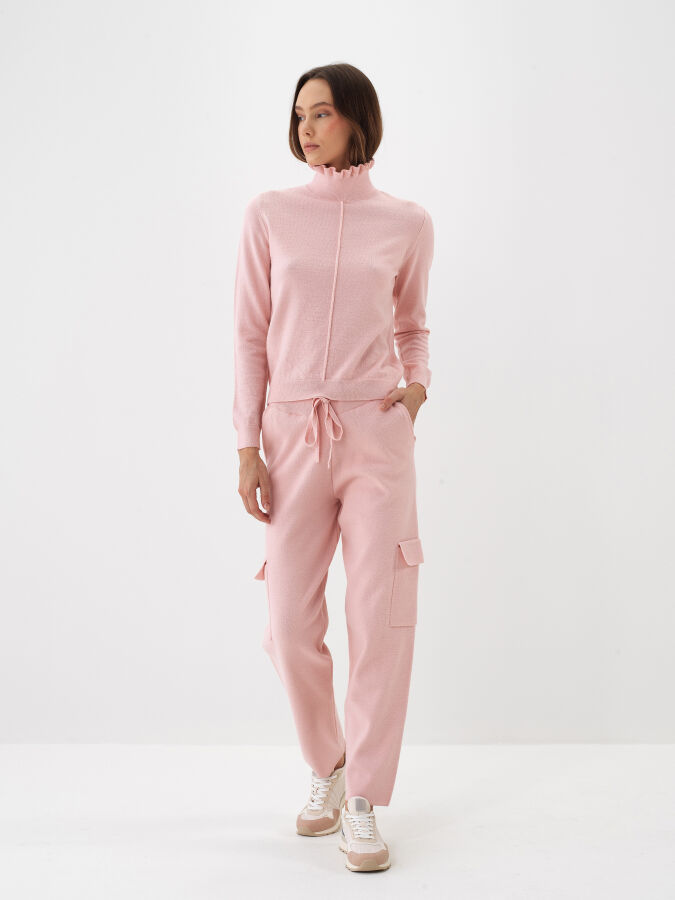 Pembe Doğal Yün Dokulu Regular Fit Pantolon - Xint