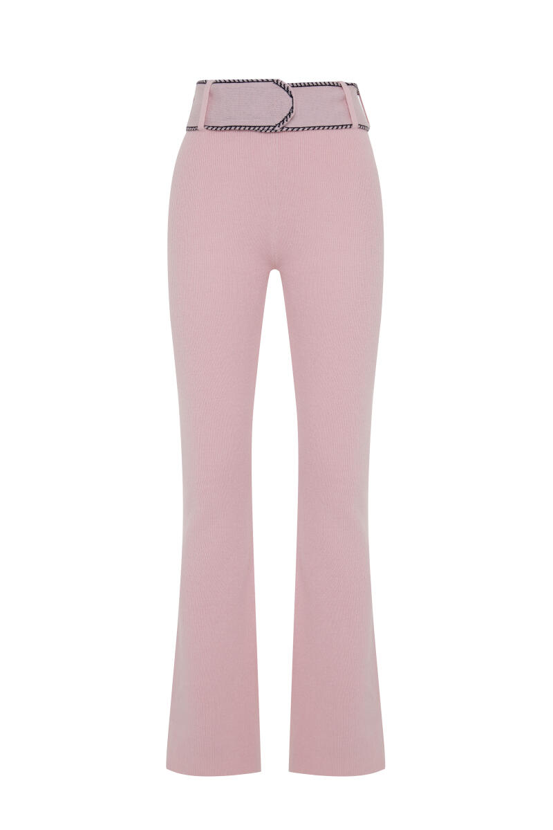 Pembe Doğal Yün Dokulu Regular Fit Pantolon - 6