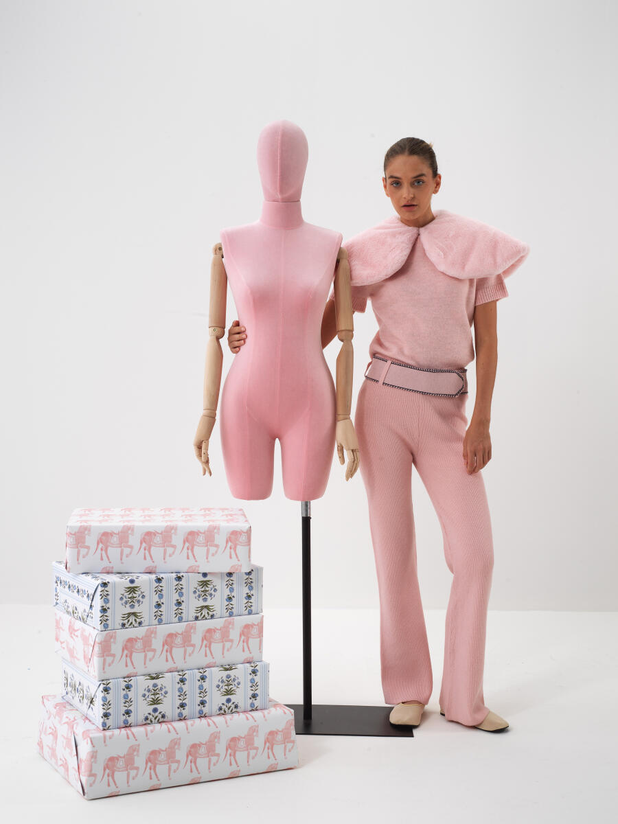 Pembe Doğal Yün Dokulu Regular Fit Pantolon - 2