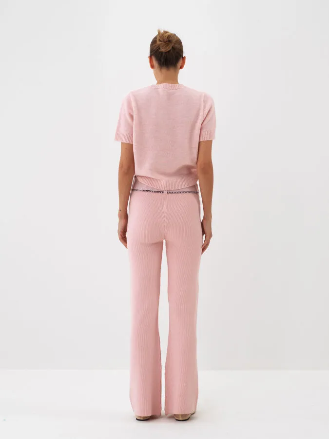 Pembe Doğal Yün Dokulu Regular Fit Pantolon - Xint