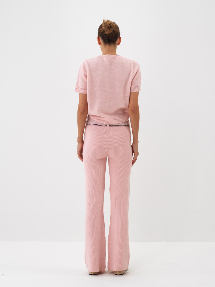 Pembe Doğal Yün Dokulu Regular Fit Pantolon - 5