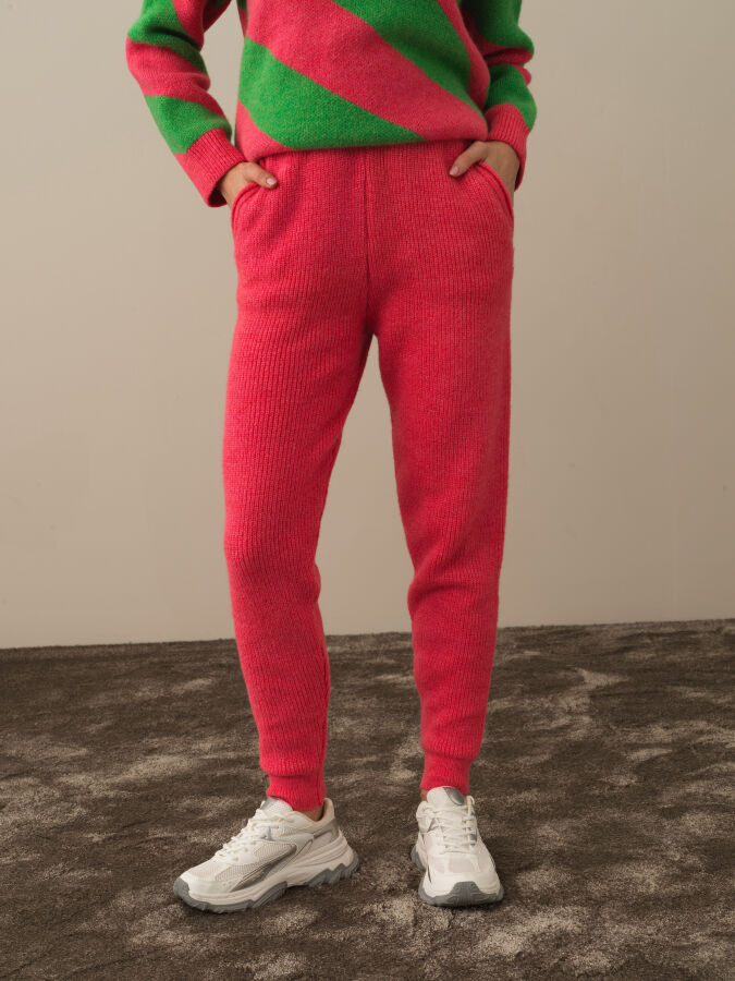 Pembe Lüks Pamuk Dokulu Regular Fit Pantolon - Xint