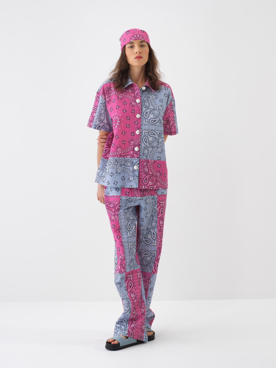 Pembe Pamuk Dokulu Oversize Pantolon - 2