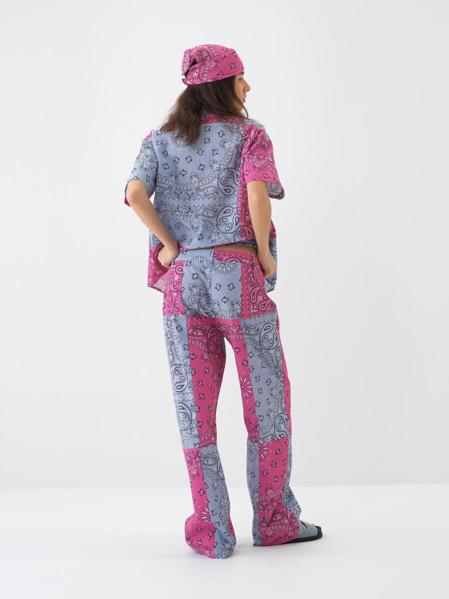 Pembe Pamuk Dokulu Oversize Pantolon - 4