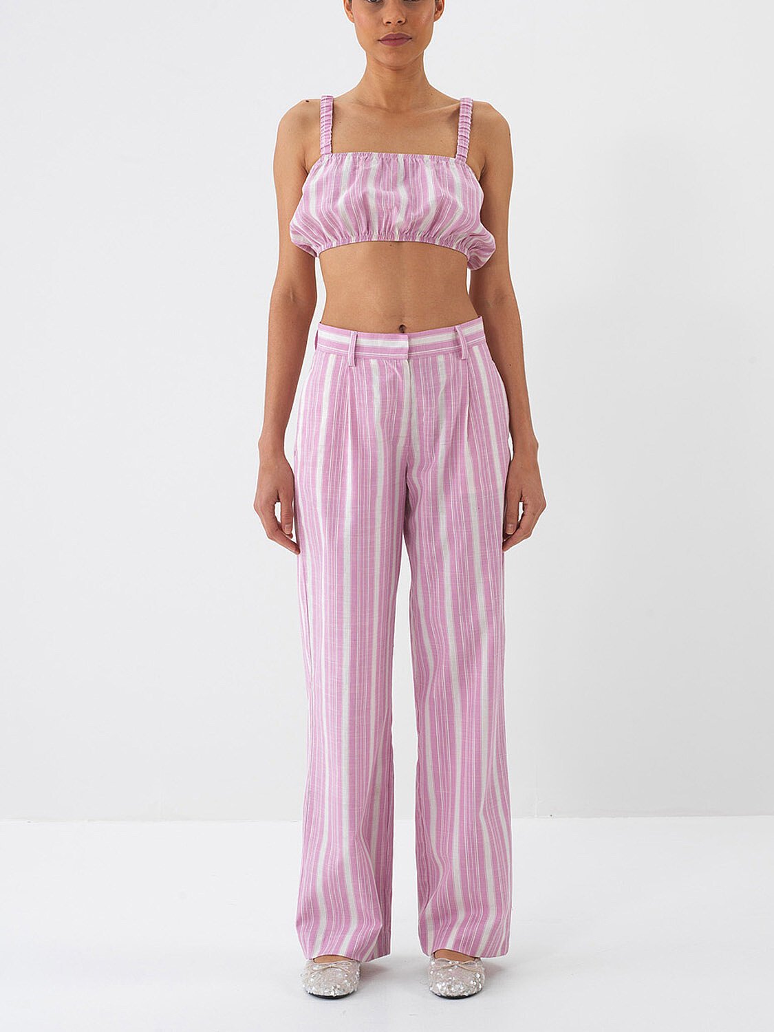 Pembe Keten Karışımlı Regular Fit Pantolon - 2