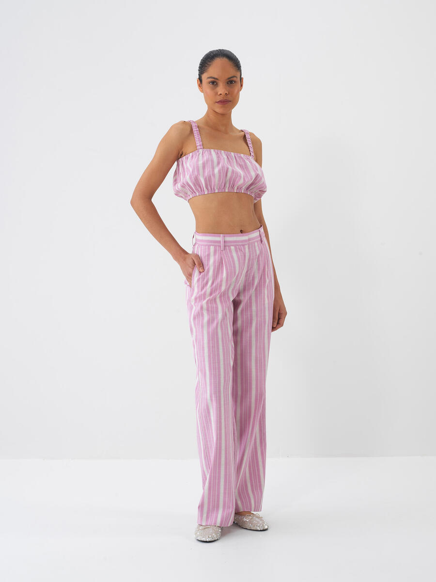 Pembe Keten Karışımlı Regular Fit Pantolon - 1