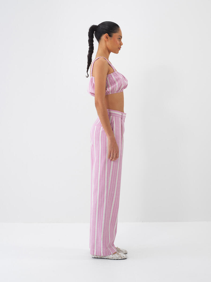 Pembe Keten Karışımlı Regular Fit Pantolon - 4