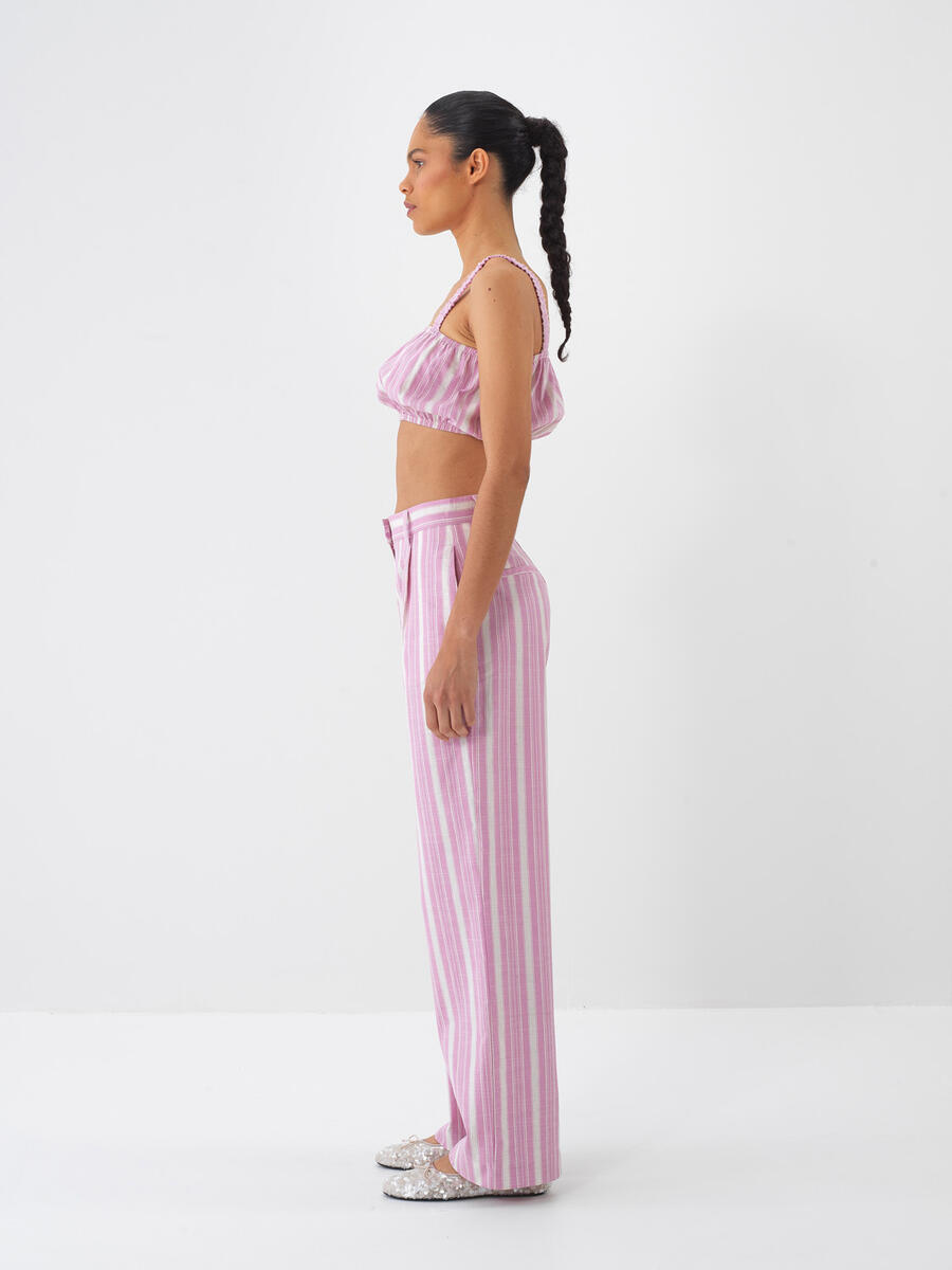 Pembe Keten Karışımlı Regular Fit Pantolon - 5