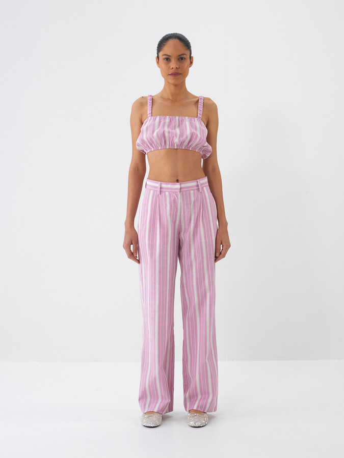 Pembe Keten Karışımlı Regular Fit Pantolon - 3