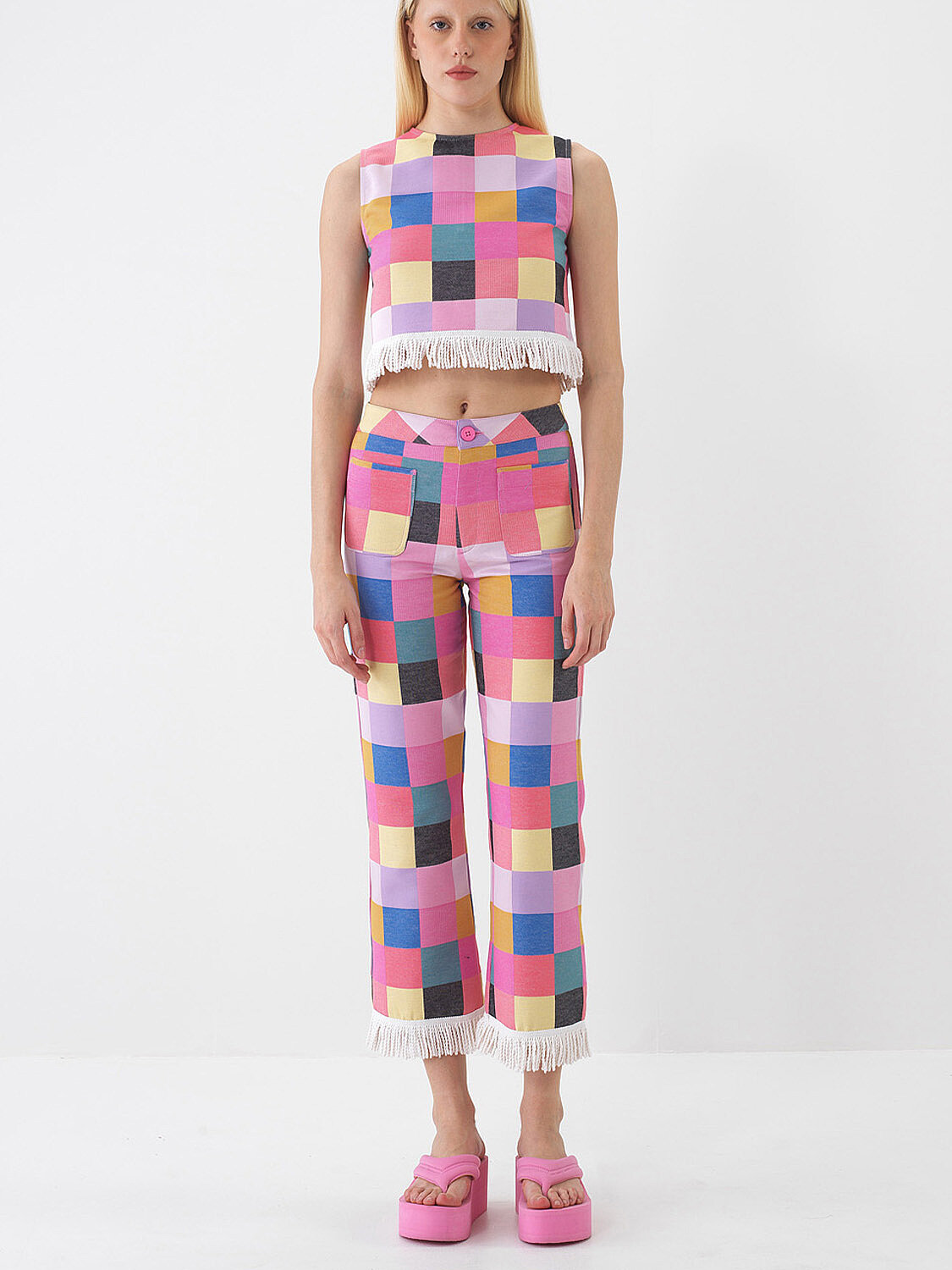 Pembe Pamuk Dokulu Regular Fit Pantolon (1)