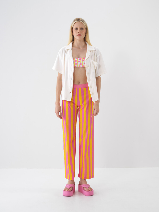 Pembe Pamuk Dokulu Regular Fit Pantolon (1)