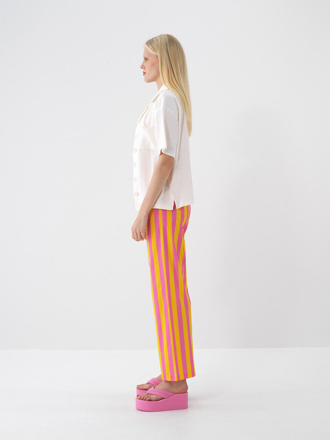 Pembe Pamuk Dokulu Regular Fit Pantolon - 4
