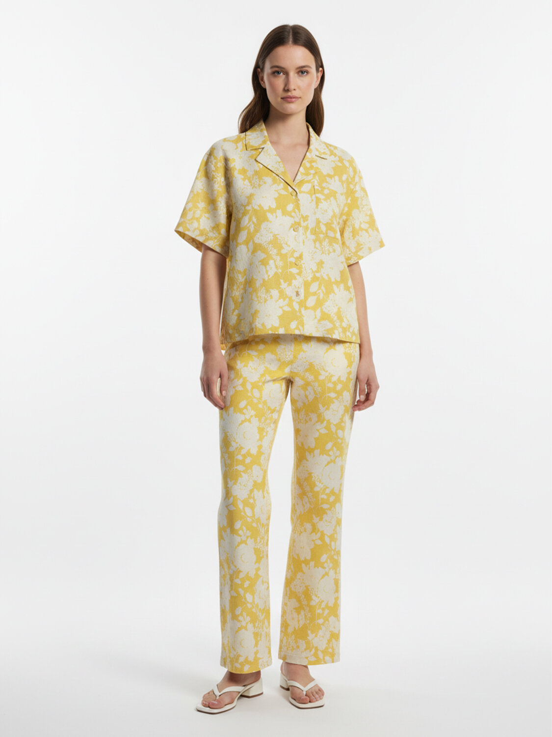 Sarı %100 Keten Oversize Pantolon (1)