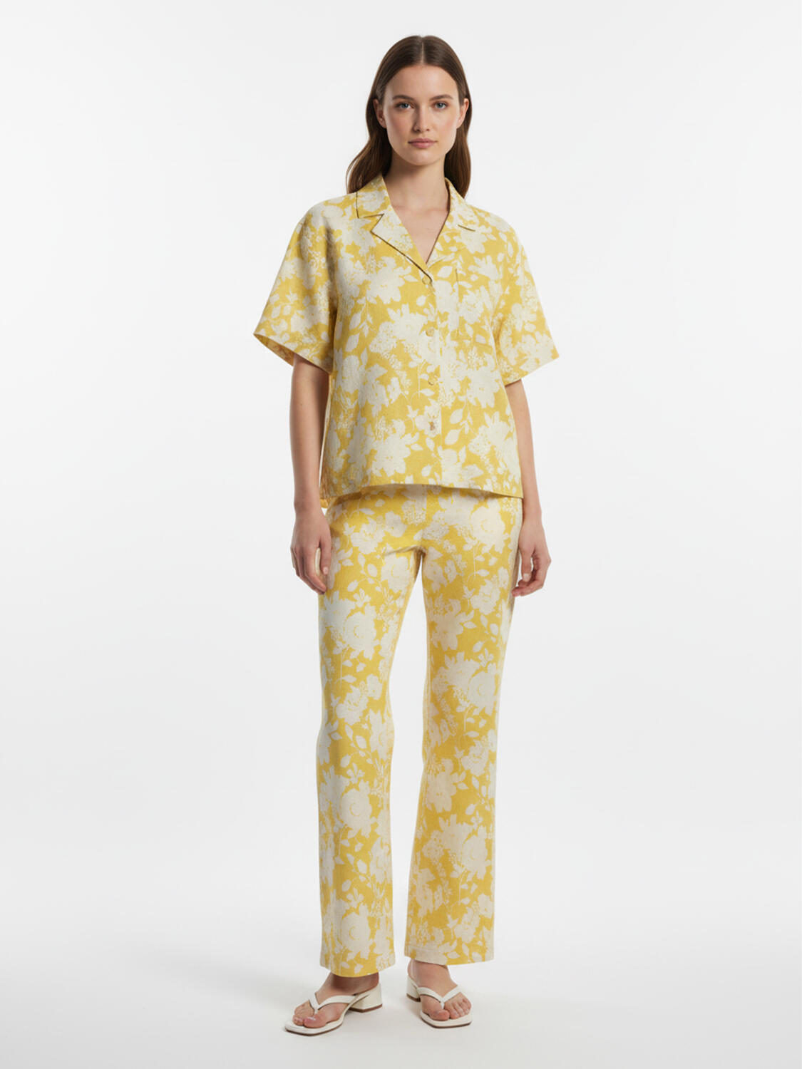 Sarı %100 Keten Oversize Pantolon - 2