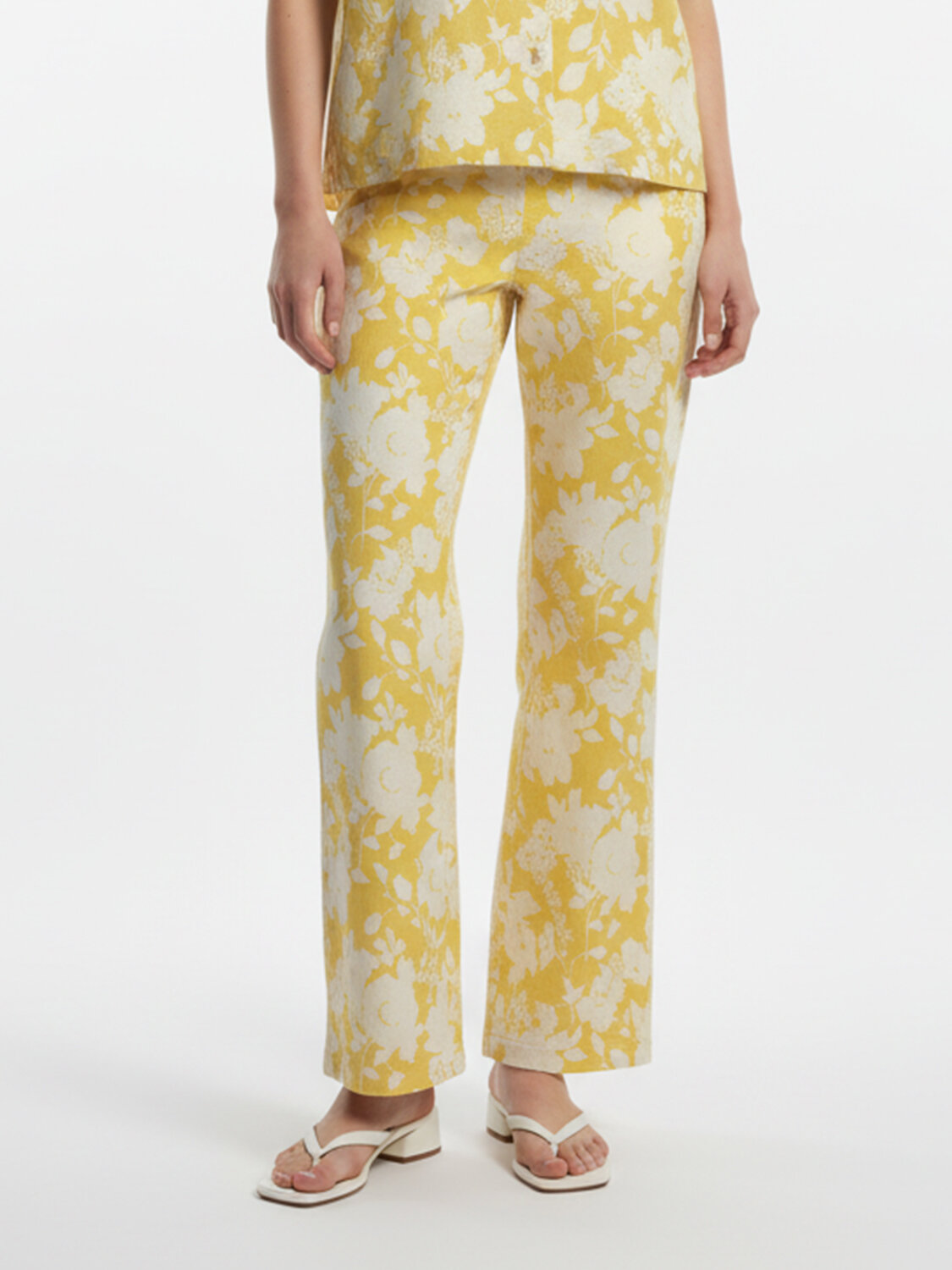 Sarı %100 Keten Oversize Pantolon